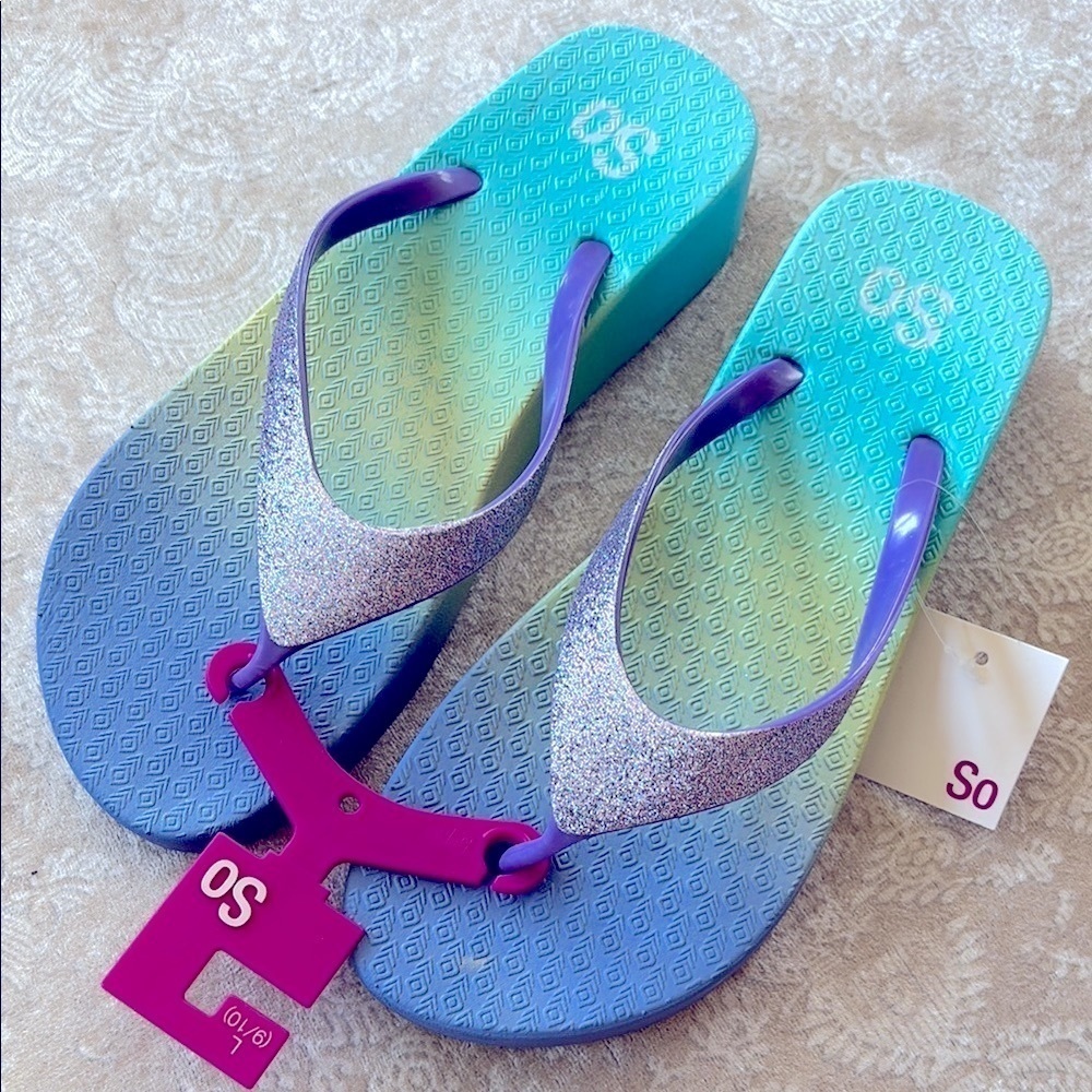 Brand New So Purple Glitter Thong Sandals Platform Flip Flops Ombre Sparkly